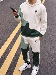 SHEIN 兒童青少年男孩休閒運動卡其色連帽衛衣套裝，聖誕綠衛衣，適合秋冬、學校、家庭聚會、節日派對，秋季穿搭，冬季穿搭，男孩套裝兒童套裝 - 彩色 - 查看 4