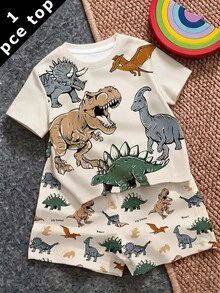 Baby Boy Casual Minimalist Top Suitable For Spring/Summer, Classic Handsome Hand-Drawn Cartoon Dinosaur Print, Suitable For Autumn/Winter - Multicolor - View 1