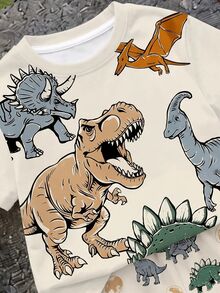 Baby Boy Casual Minimalist Top Suitable For Spring/Summer, Classic Handsome Hand-Drawn Cartoon Dinosaur Print, Suitable For Autumn/Winter - Multicolor - View 4