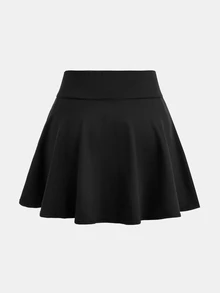 SHEIN 青少年女孩黑色針織彈性腰工裝口袋喇叭運動裙褲，內建內褲，夏季運動風網球裙，休閒寬鬆舞會健身穿搭 - 黑色 - 查看 2