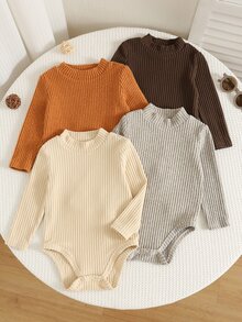 SHEIN 男嬰針織柔軟假領長袖連身衣4件套，百搭舒適 - 彩色 - 查看 3