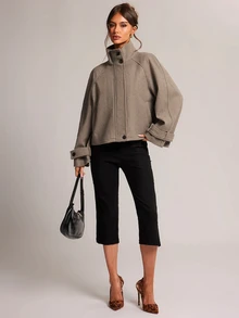 SHEIN BAE 女款百搭復古鈕扣長袖商務夾克外套 - 棕色 - 查看 4