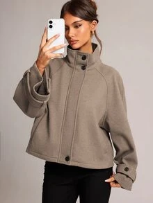 SHEIN BAE 女款百搭復古鈕扣長袖商務夾克外套 - 棕色 - 查看 5