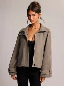 SHEIN BAE 女款百搭復古鈕扣長袖商務夾克外套 - 棕色 - 查看 3