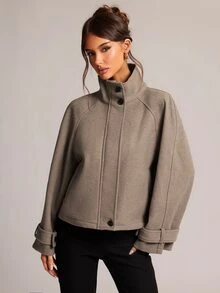 SHEIN BAE 女款百搭復古鈕扣長袖商務夾克外套 - 棕色 - 查看 1