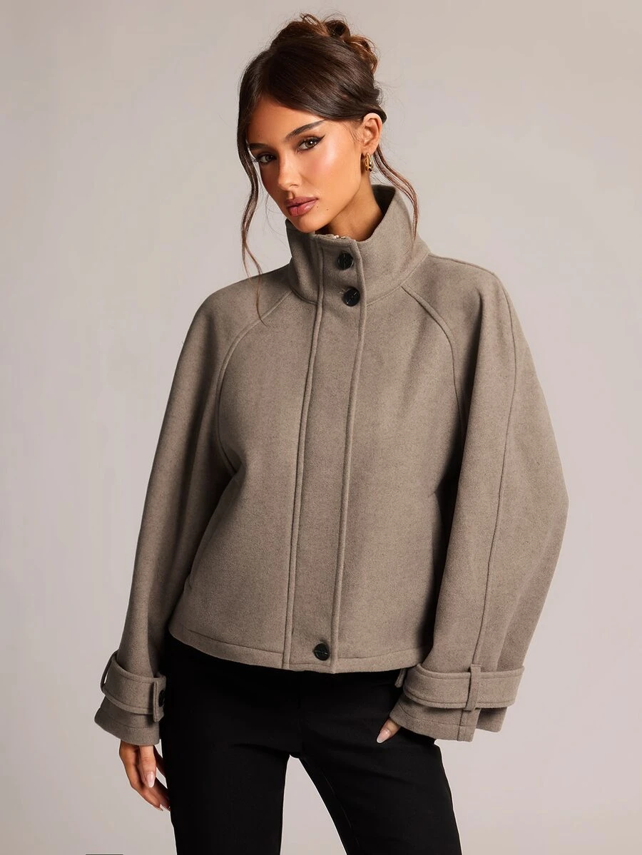 SHEIN BAE 女款百搭復古鈕扣長袖商務夾克外套 - 棕色 - 查看 1