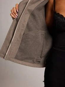 SHEIN BAE 女款百搭復古鈕扣長袖商務夾克外套 - 棕色 - 查看 8