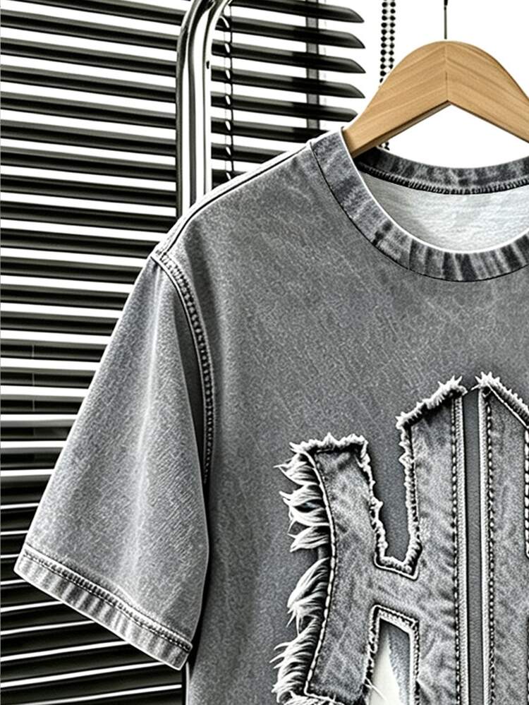 SHEIN 2pcs Tween Boys T-Shirt Sets Streetwear Gray White Gradient Letter Print Loose Long Pants School Autumn Back-To-School Casual - Grey - View 5
