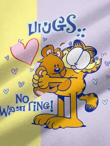 GARFIELD | SHEIN بلوزة رياضية كاجوال للنساء بمقاسات كبيرة، طباعة حرف وقلب، ياقة دائرية، أكمام طويلة - أبيض - مشاهدة 6