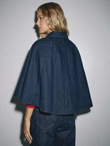 ATUI Studio Women's Fashionable Shawl Collar Denim Top With Frog Buttons - Blue - View 4