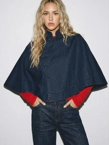 ATUI Studio Women's Fashionable Shawl Collar Denim Top With Frog Buttons - Blue - View 6