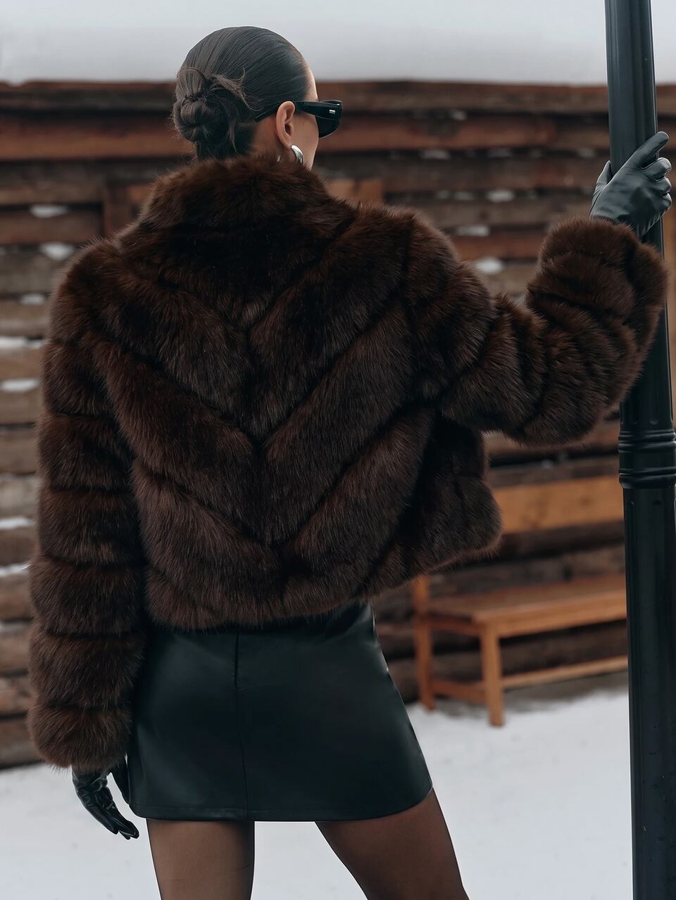 Anewsta High-End Fashion Faux Fur Short Jacket, Autumn, Fall, Winter, Going Out, Elegant, Chic, Formal, Christmas