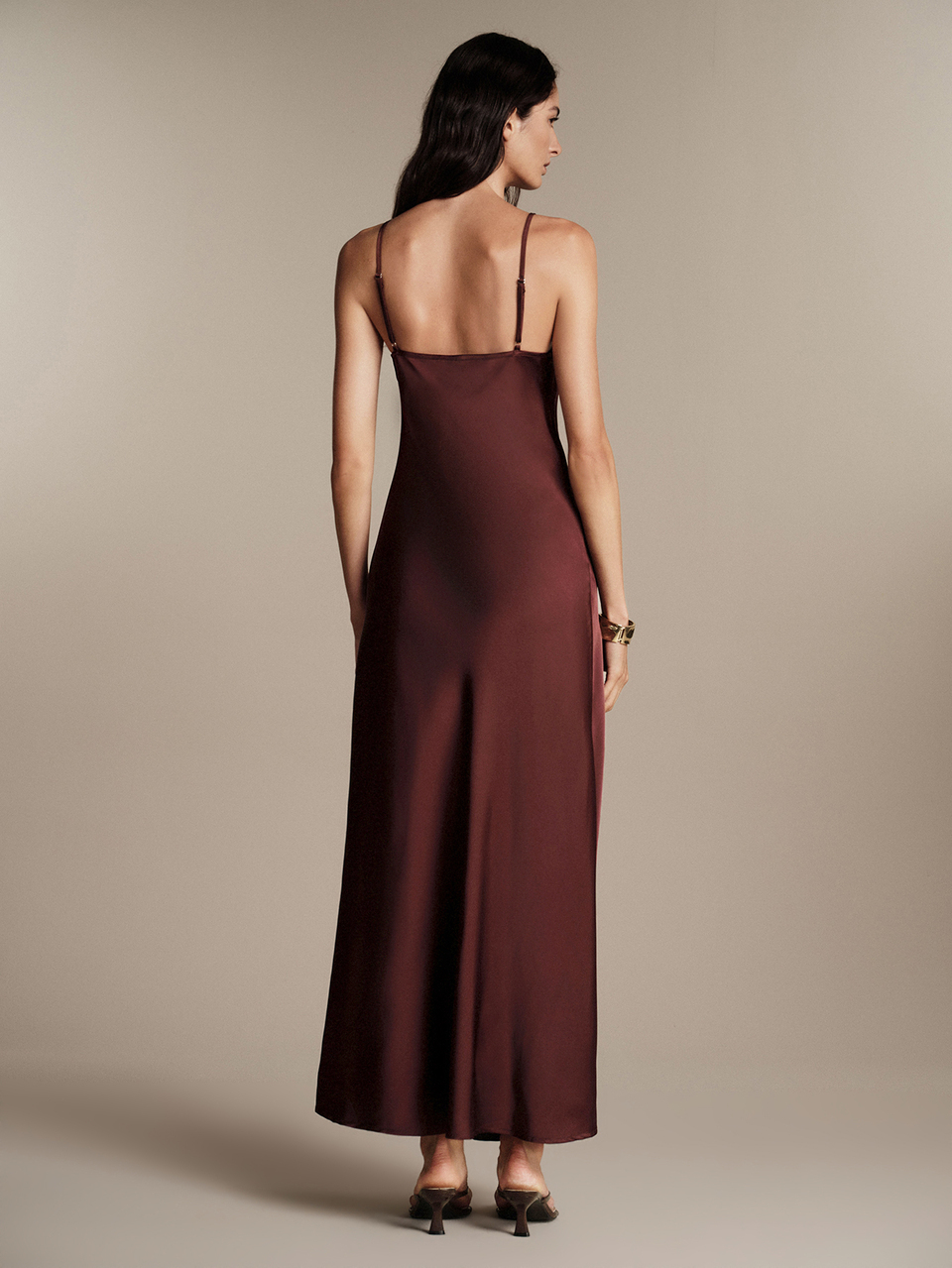 Anewsta Elegant Banquet Spaghetti Strap Lace Women's Burgundy Woven Dress
