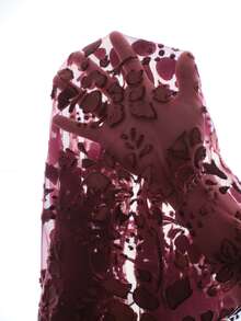Anewsta Spring/Summer Burgundy Flocked Floral Sheer Mesh Slim Fit Long Sleeve Top - Burgundy - View 7