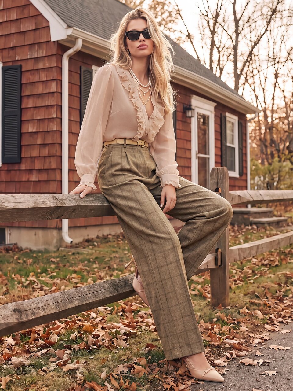 Anewsta Retro Urban Plaid High-Waisted Straight-Leg Versatile Flared Women's Suit Pants