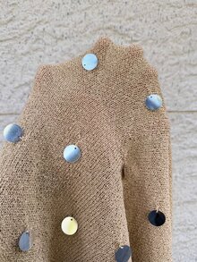 Easura Sweater Wanita Ukuran Besar Berpayet Leher Asimetris Kasual Elegan Serbaguna untuk Pemakaian Sehari-hari Musim Gugur Formal Malam Khaki - Khaki - View 3