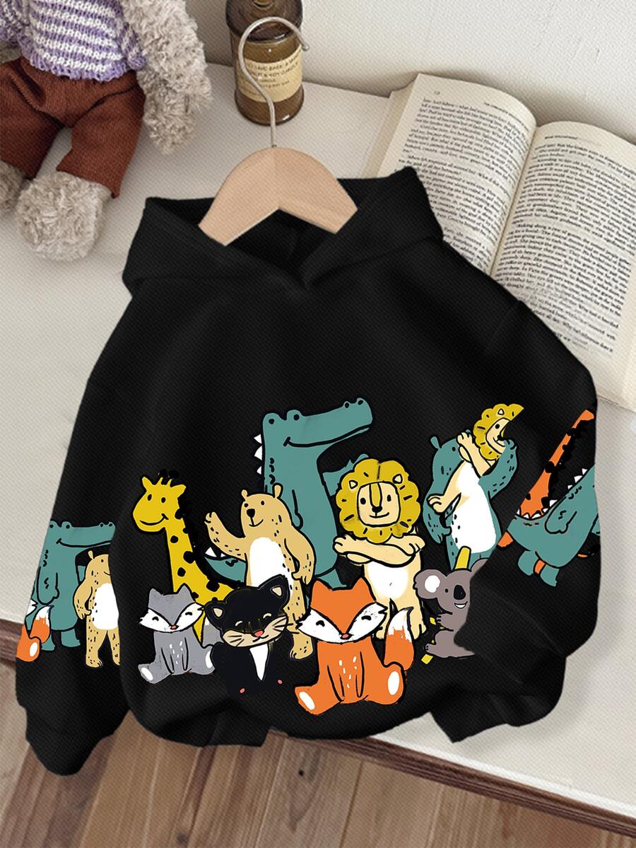 SHEIN Young Boys Casual Everyday Soft Knit Long Sleeve Thick Sweatshirt, Suitable For Autumn/Winter - Black - View 1