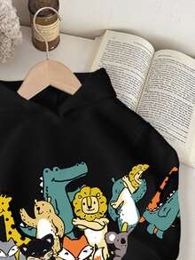 SHEIN Young Boys Casual Everyday Soft Knit Long Sleeve Thick Sweatshirt, Suitable For Autumn/Winter - Black - View 4