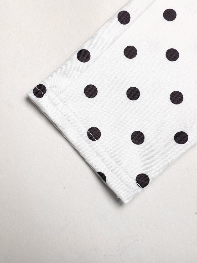 SHEIN Tween Girl 1pc Polka Dot Print Zip Up Jacket & 1pc Leggings & 1pc Tank Top - Black and White - View 6