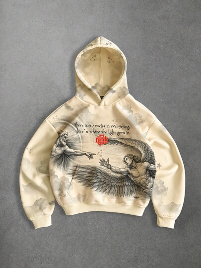 ROMWE MEN Street Life Herr sweatshirt med huva, slogan- och figurmotiv