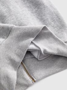 ROMWE Y2K Napoleon Style Bronze Metal Buckle Grey Cropped Women's Sweatshirt - Grey - View 14