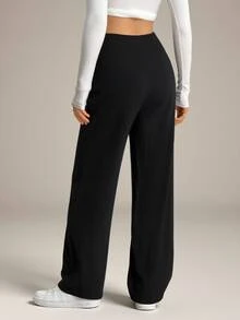 SHEIN Tall Celana Panjang Pinggang Tinggi dengan Jahitan Depan dan Potongan Lebar - Hitam - View 6