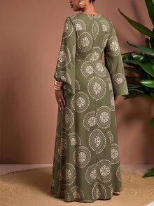 Truni Gaun Retro Elegan Warna Hijau Zaitun Ukuran Plus untuk Wanita, Sempurna untuk Dipakai di Musim Gugur - MultiWarna - View 2