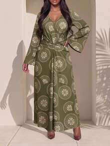 Truni Gaun Retro Elegan Warna Hijau Zaitun Ukuran Plus untuk Wanita, Sempurna untuk Dipakai di Musim Gugur - MultiWarna - View 5