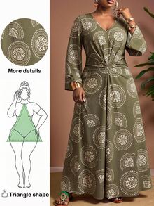 Truni Gaun Retro Elegan Warna Hijau Zaitun Ukuran Plus untuk Wanita, Sempurna untuk Dipakai di Musim Gugur - MultiWarna - View 1