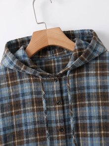 SHEIN CURVE+ 大尺碼女款休閒連帽寬鬆格子襯衫，秋季格子襯衫，萬聖節秋季款 - 彩色 - 查看 4