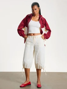 Athîral Women's Burgundy Colorblock Tracksuit Set,Relaxed Fit,Hooded Zip Jacket,Jogger Pants,Sporty Streetwear,Fitness,Airport,Daily Wear,Going Out Tops - Multicolor - View 6