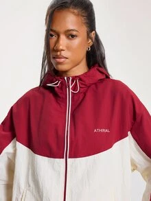Athîral Women's Burgundy Colorblock Tracksuit Set,Relaxed Fit,Hooded Zip Jacket,Jogger Pants,Sporty Streetwear,Fitness,Airport,Daily Wear,Going Out Tops - Multicolor - View 5
