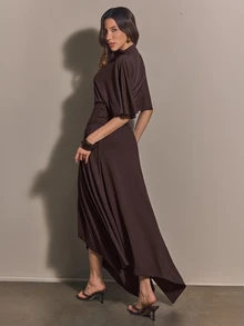 COSMINA 女款休閒優雅 Ancara 深棕色裙子 2 件套，日常晚餐辦公室外出穿搭，通勤秋季 - 棕色 - 查看 6