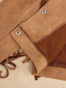 Willow Rêve Women's Cropped Shades Of Brown Solid Suede Jacket, Fringe Tassel Trim, Zip Front, Western 80's 90s Boho 70s Retro Autumn, Party Rave Everyday Travel - Khaki - View 8