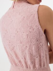 KÆRIA Hus High-Neck Sleeveless Top - Brushed Lace Knit - Dusty Pink - Semi-Sheer, Textured, Going Out Work Everyday, Office, Summer, Floral Romantic Elegant - Pink - View 7