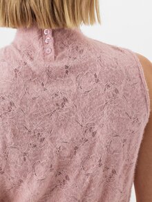 KÆRIA Hus High-Neck Sleeveless Top - Brushed Lace Knit - Dusty Pink - Semi-Sheer, Textured, Going Out Work Everyday, Office, Summer, Floral Romantic Elegant - Pink - View 4