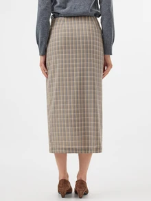 KÆRIA Hus Twisted Wrap Skirt - Yarn-Dyed Stretch Check - Grey Plaid - Draped Skirt, Workwear, Office, Weekend, Brunch, French Style Autumn Elegant - Multicolor - View 2