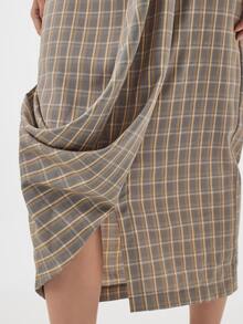 KÆRIA Hus Twisted Wrap Skirt - Yarn-Dyed Stretch Check - Grey Plaid - Draped Skirt, Workwear, Office, Weekend, Brunch, French Style Autumn Elegant - Multicolor - View 6