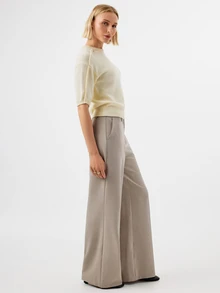 KÆRIA Hus Short-Sleeve Crew-Neck Fine Knit 100 Cotton Cream White Cropped Top Relaxed Fit Teachers' Day Office Summer Minimalist Basic Elegant - White - View 4