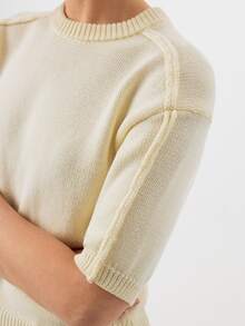 KÆRIA Hus Short-Sleeve Crew-Neck Fine Knit 100 Cotton Cream White Cropped Top Relaxed Fit Teachers' Day Office Summer Minimalist Basic Elegant - White - View 5