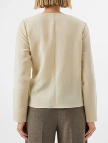 KÆRIA Hus Wrap Front Draped Cowl Neck Blouse - Textured Drape - Beige - Ruched, Waist, Long Sleeve, Brunch Office, Autumn, Modest, Elegant, Fall - Khaki - View 2