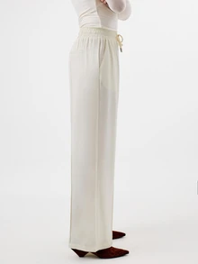 KÆRIA Hus Drawstring Waist Wide Leg Pants Formal Lounge Off-White, Summer, Casual, Minimalist, Modest, Modern, Brunch, Lounge Lounge - White - View 3