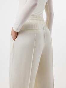 KÆRIA Hus Drawstring Waist Wide Leg Pants Formal Lounge Off-White, Summer, Casual, Minimalist, Modest, Modern, Brunch, Lounge Lounge - White - View 6