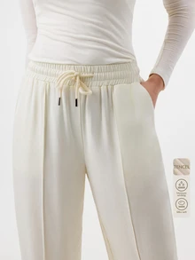 KÆRIA Hus Drawstring Waist Wide Leg Pants Formal Lounge Off-White, Summer, Casual, Minimalist, Modest, Modern, Brunch, Lounge Lounge - White - View 1