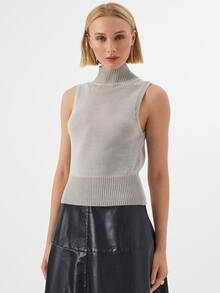 KÆRIA Hus Tanpa Lengan, Kerah Tinggi - Rajutan Lyocell Mengkilap - Abu-abu Muda - Kerah Tinggi, Rajutan, Tank Top, Lapisan, Esensial, Kantor, Musim Gugur, Elegan - Grey - View 4