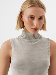 KÆRIA Hus Tanpa Lengan, Kerah Tinggi - Rajutan Lyocell Mengkilap - Abu-abu Muda - Kerah Tinggi, Rajutan, Tank Top, Lapisan, Esensial, Kantor, Musim Gugur, Elegan - Grey - View 6
