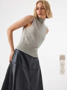 KÆRIA Hus Tanpa Lengan, Kerah Tinggi - Rajutan Lyocell Mengkilap - Abu-abu Muda - Kerah Tinggi, Rajutan, Tank Top, Lapisan, Esensial, Kantor, Musim Gugur, Elegan - Grey - View 1