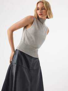 KÆRIA Hus Tanpa Lengan, Kerah Tinggi - Rajutan Lyocell Mengkilap - Abu-abu Muda - Kerah Tinggi, Rajutan, Tank Top, Lapisan, Esensial, Kantor, Musim Gugur, Elegan - Grey - View 8