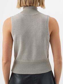 KÆRIA Hus Tanpa Lengan, Kerah Tinggi - Rajutan Lyocell Mengkilap - Abu-abu Muda - Kerah Tinggi, Rajutan, Tank Top, Lapisan, Esensial, Kantor, Musim Gugur, Elegan - Grey - View 2