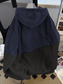 Elenzga 2025秋冬休閒慵懶日常穿著 高端設計拼接撞色連帽羊羔絨加厚寬鬆長袖衛衣 百搭冬季套裝 - 藏蓝色 - 查看 4